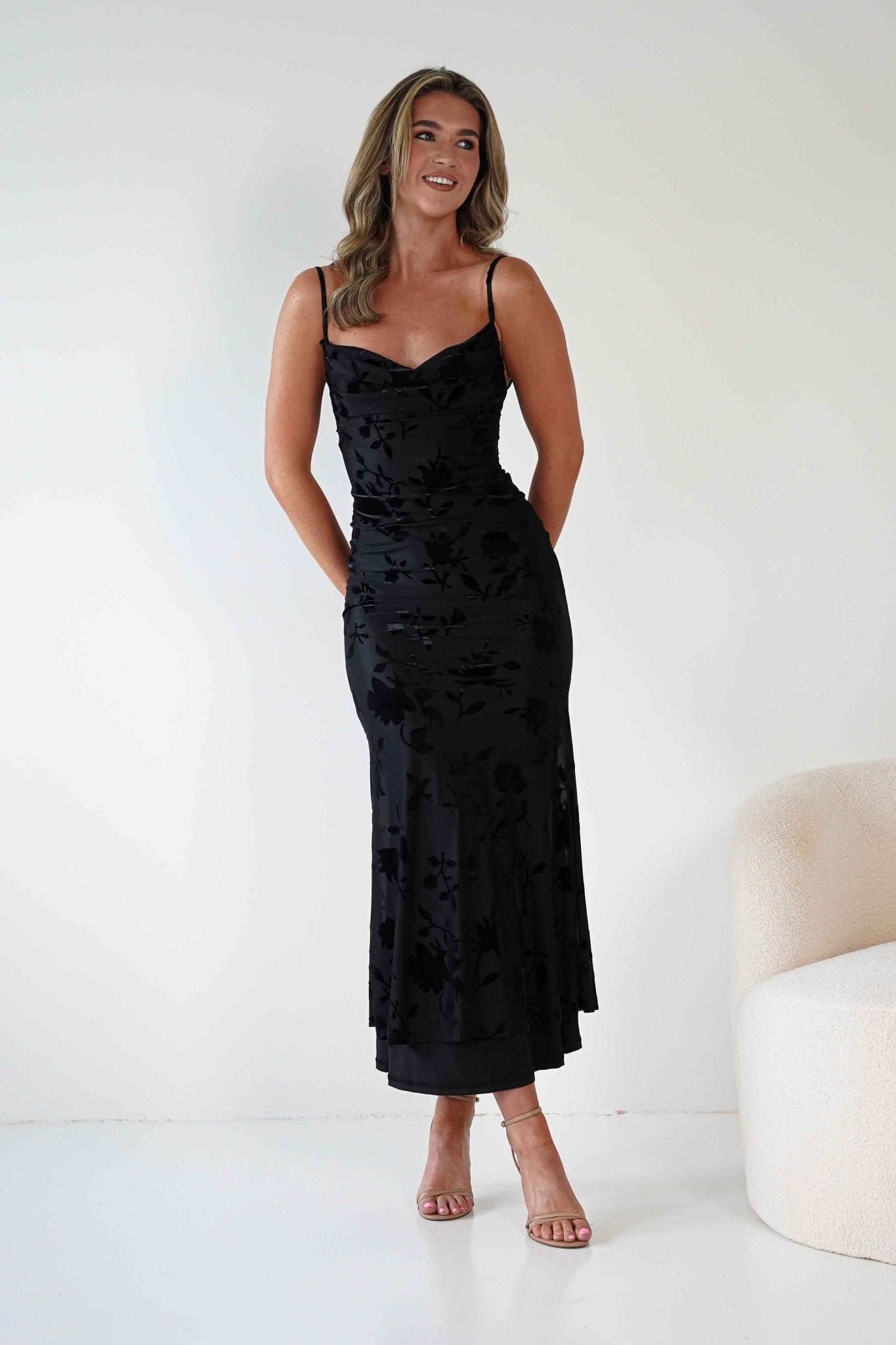 Dahlia Floral Jacquard Maxi Dress | Black | Oh Hello Clothing | XS (6)
