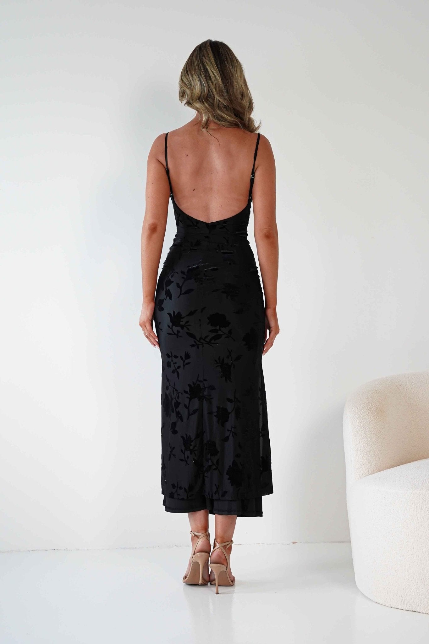 Dahlia Floral Jacquard Maxi Dress Black | Wedding Guest Dress