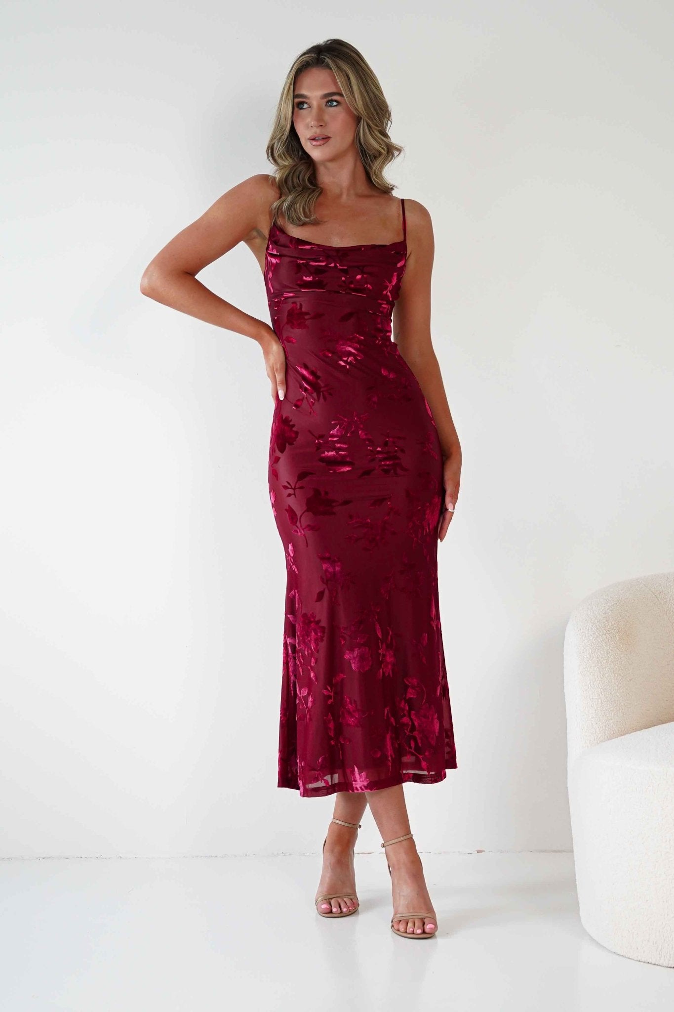 Dahlia Floral Jacquard Maxi Dress | Wine | Oh Hello Clothing | XS (6)