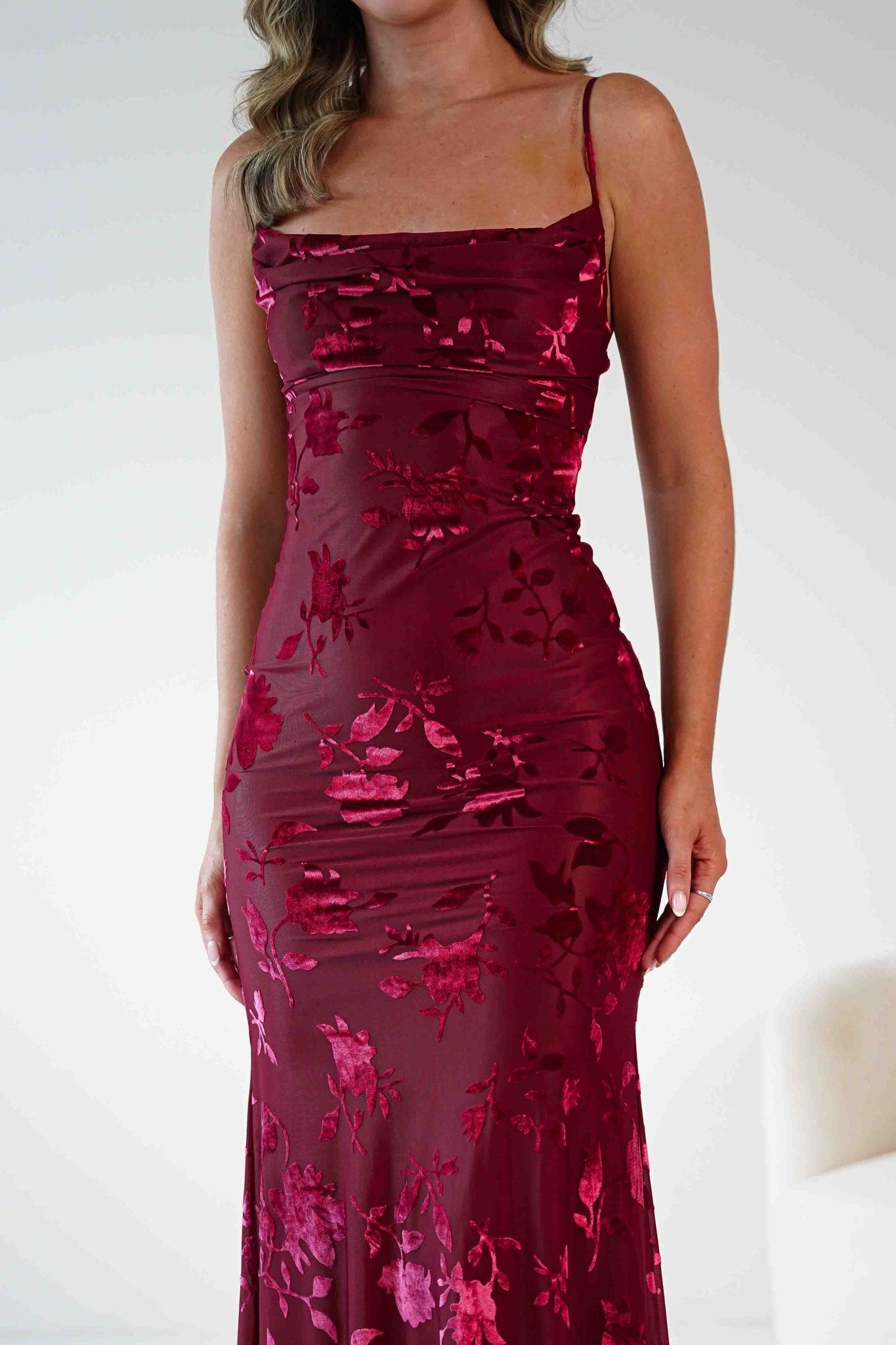 Dahlia Floral Jacquard Maxi Dress | Wine | Oh Hello Clothing | XS (6)