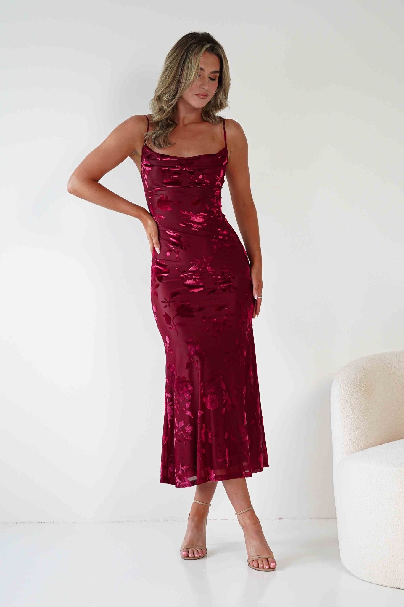 Dahlia Floral Jacquard Maxi Dress | Wine | Oh Hello Clothing | XS (6)