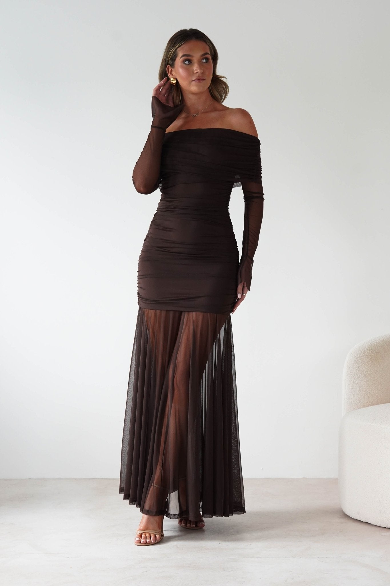 Dalton Mesh Maxi Dress | Brown | Oh Hello Clothing | S (8)