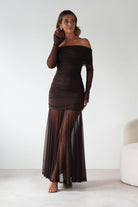 Dalton Mesh Maxi Dress Brown | Wedding Guest Dress | Maxi | Mesh | Oh Hello Clothing