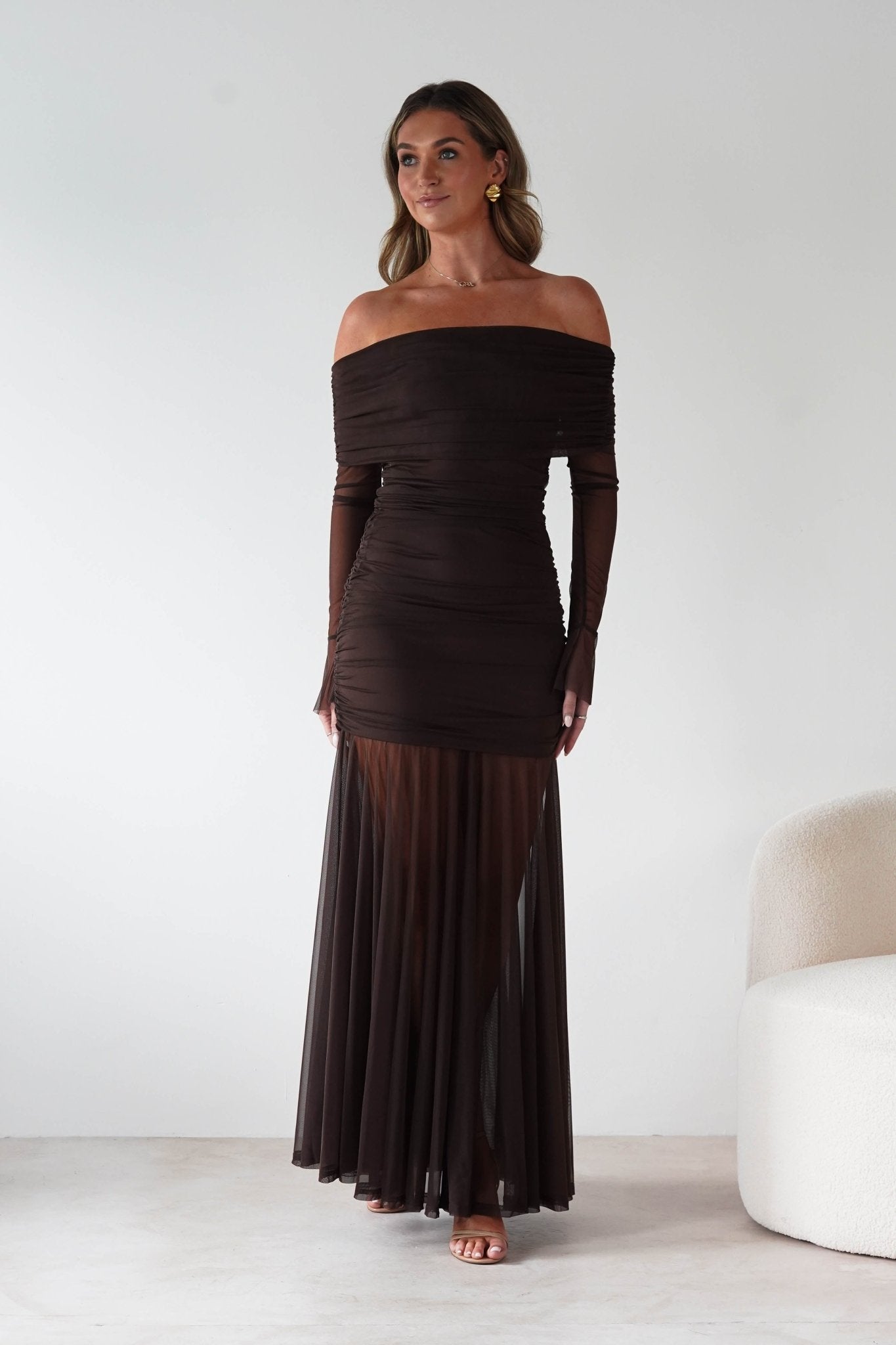 Dalton Mesh Maxi Dress | Brown | Oh Hello Clothing | S (8)