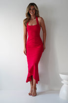 Damaris Textured Midi Dress Red | Wedding Guest Dress | Midi | Oh Hello Clothing