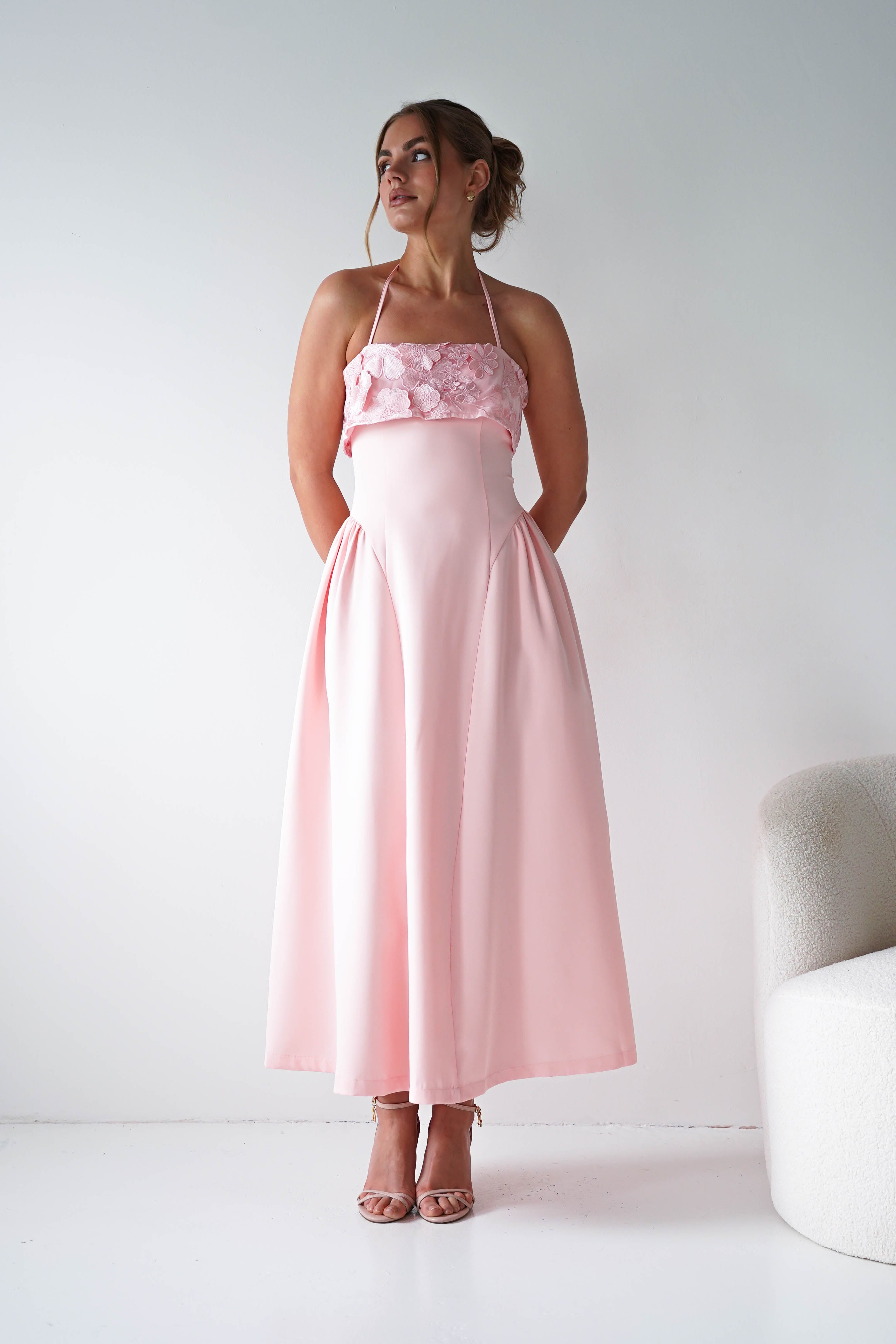 Daphne Embroidered Floral Midaxi Dress | Pink | Wedding Guest – Oh