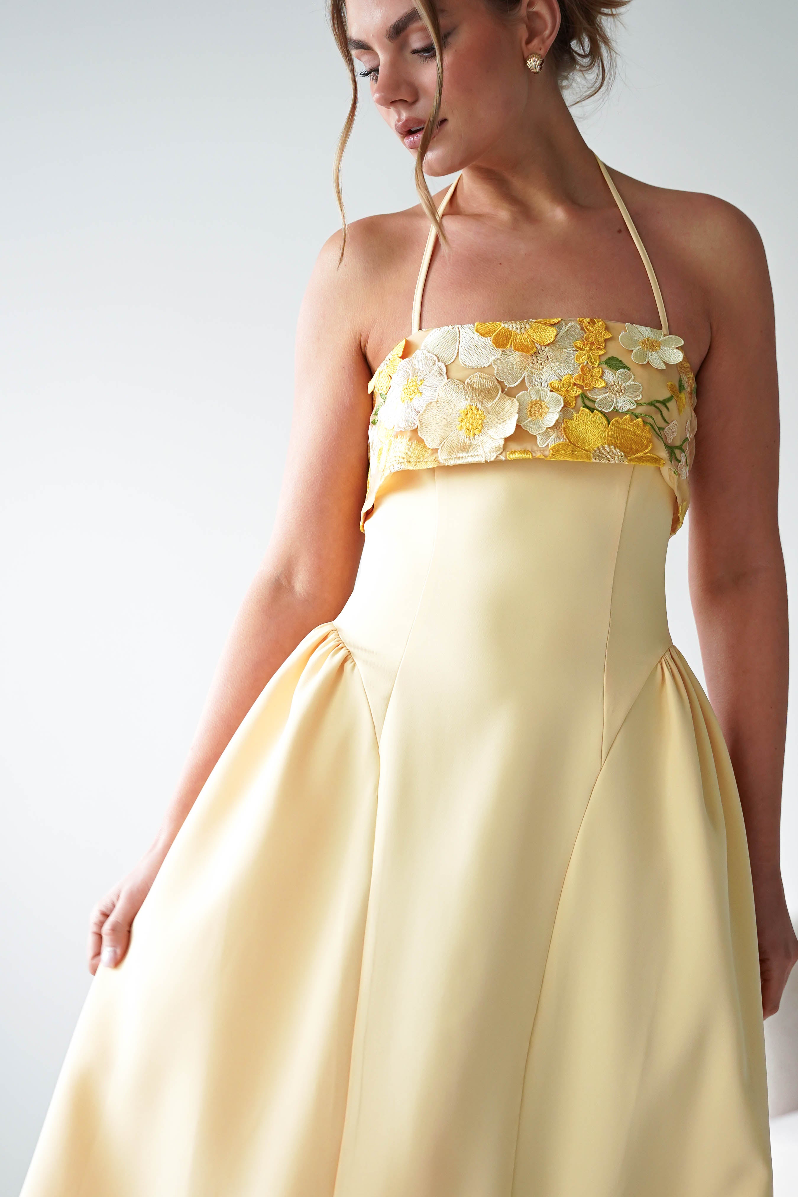 Oh Hello Clothing Women > Clothing > Dresses Daphne Embroidered Floral Midaxi Dress | Yellow