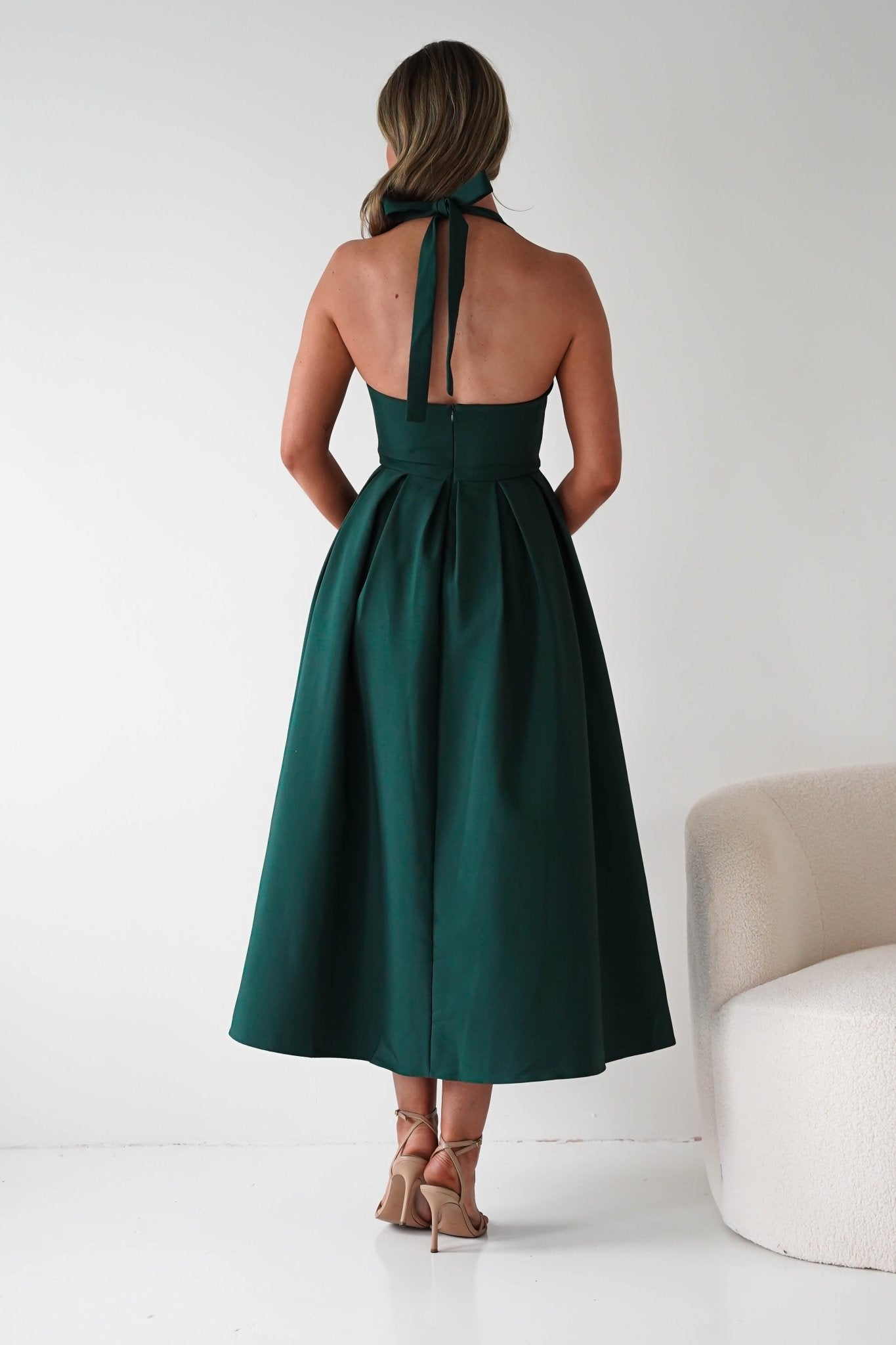 Daria Halter Neck Midi Dress | Forest Green | Oh Hello Clothing | XS (6)