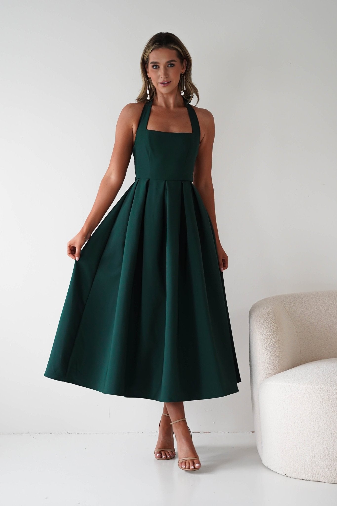 Daria Halter Neck Midi Dress | Forest Green | Oh Hello Clothing | XS (6)