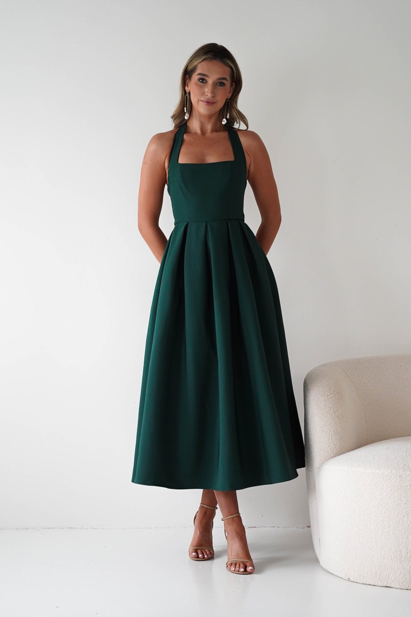 Daria Halter Neck Midi Dress | Forest Green | Oh Hello Clothing | XS (6)