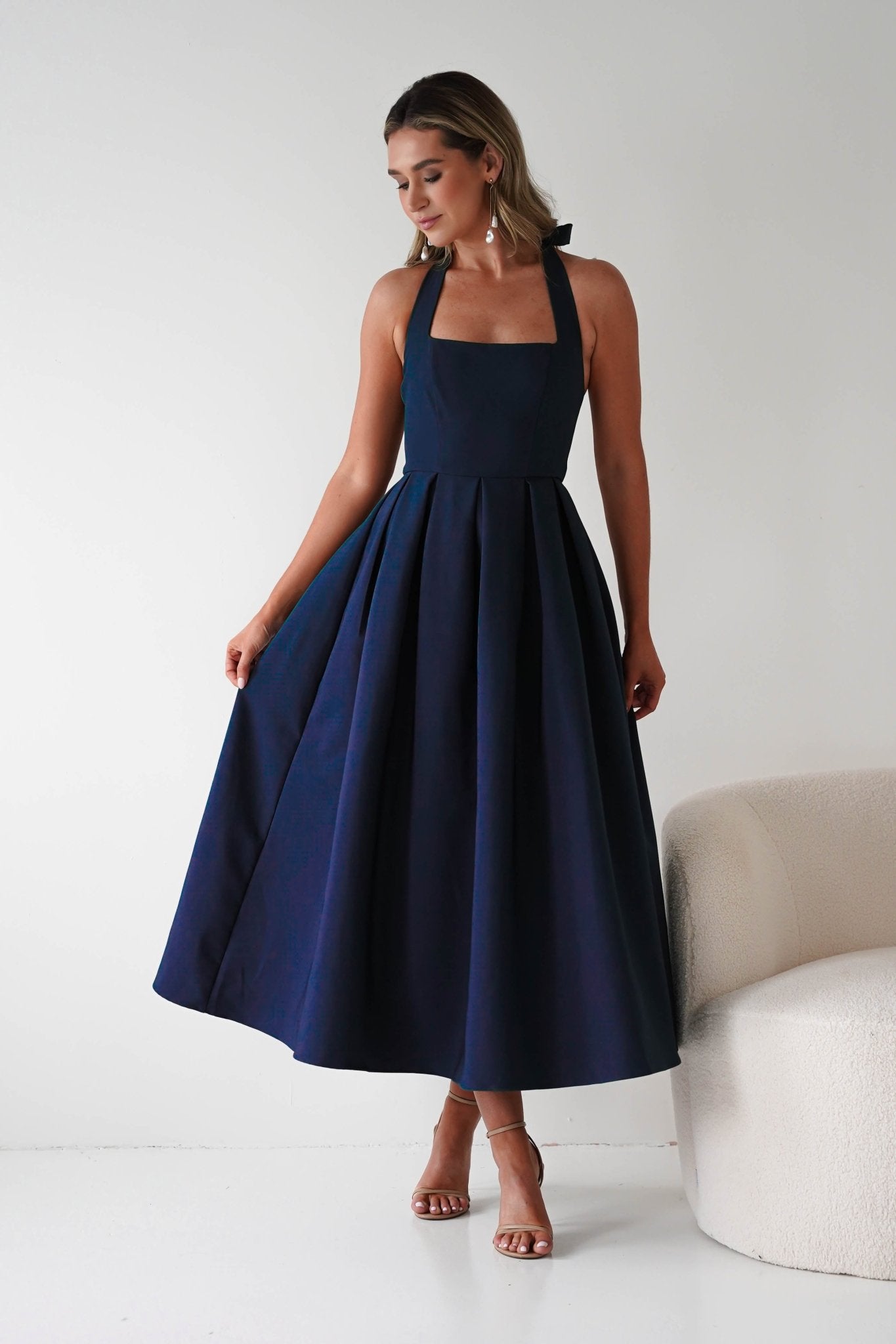 Daria Halter Neck Midi Dress | Navy | Oh Hello Clothing | XS (6)