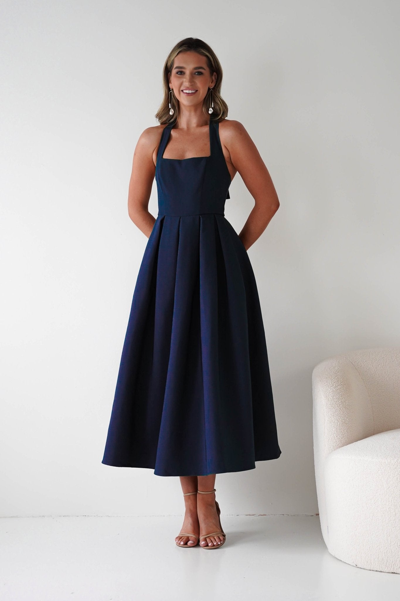 Daria Halter Neck Midi Dress | Navy | Oh Hello Clothing | XS (6)