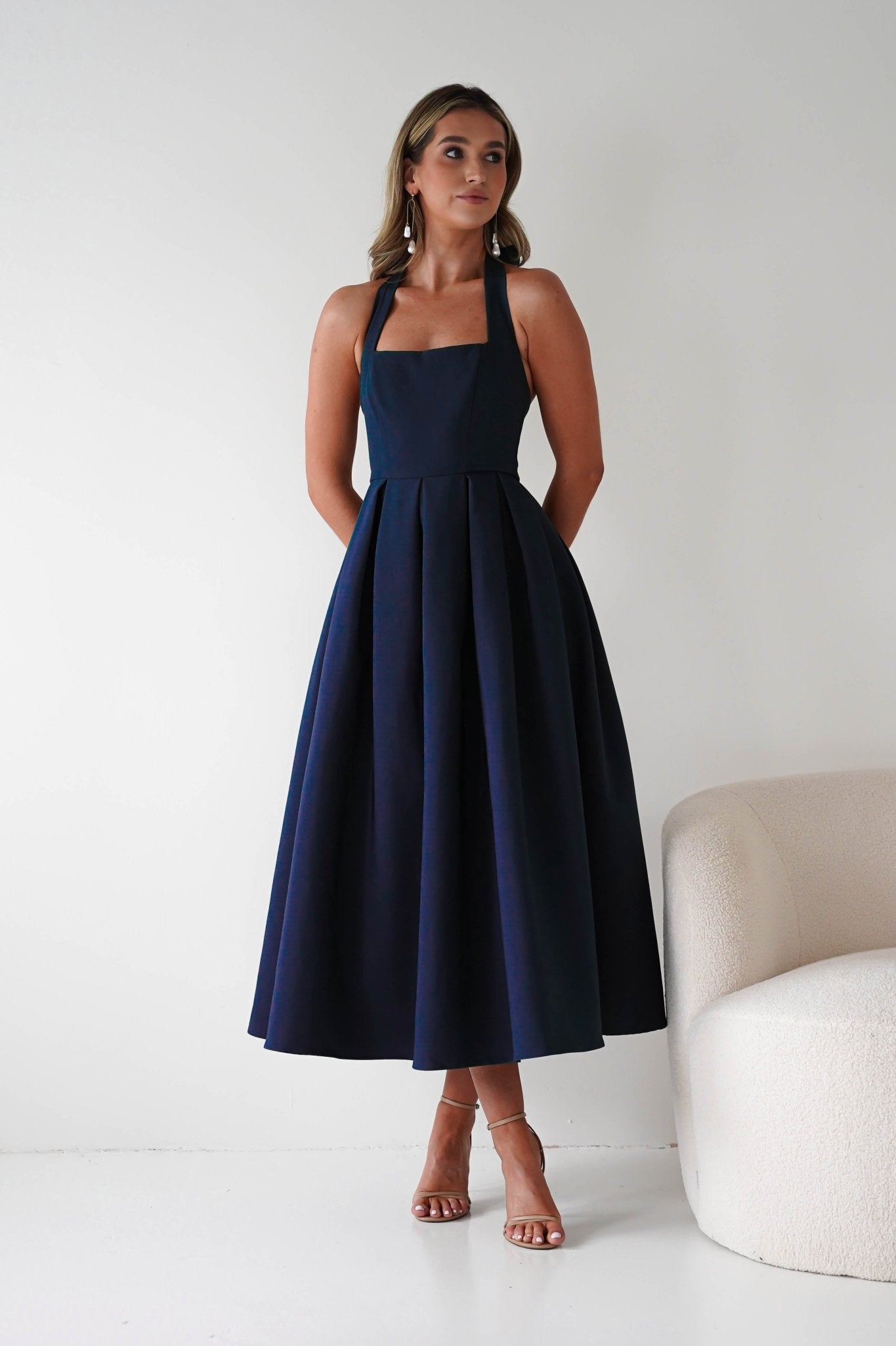 Daria Halter Neck Midi Dress | Navy | Oh Hello Clothing | XS (6)