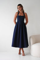 Daria Halter Neck Midi Dress | Navy| Wedding Guest Dress | Oh Hello Clothing