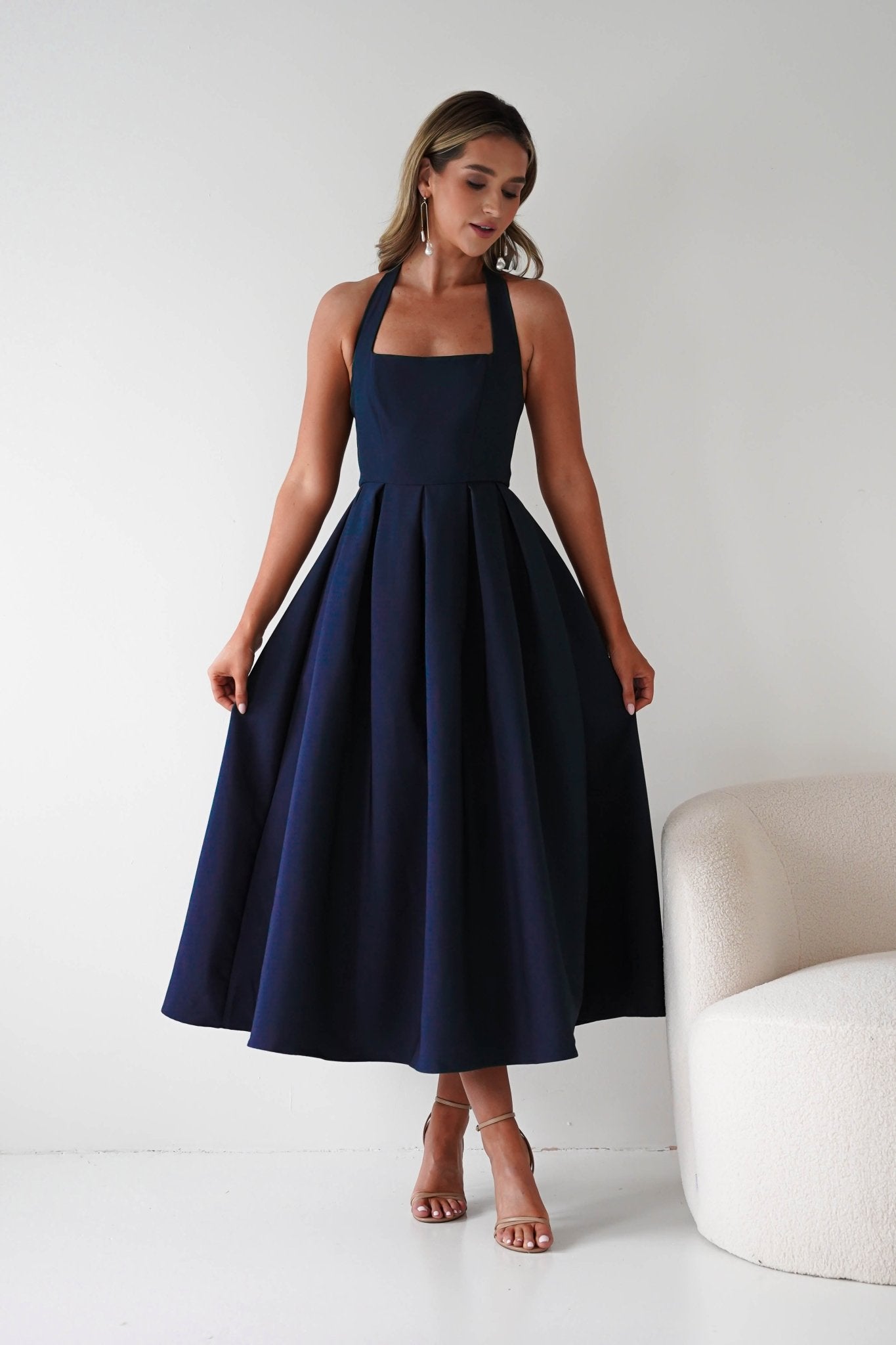 Daria Halter Neck Midi Dress | Navy | Oh Hello Clothing | XS (6)