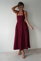 Daria Halter Neck Midi Dress Wine | Wedding Guest Dress | Halter Neck | Midi | Oh Hello Clothing