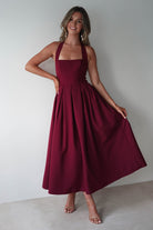 Daria Halter Neck Midi Dress Wine | Wedding Guest Dress | Halter Neck | Midi | Oh Hello Clothing