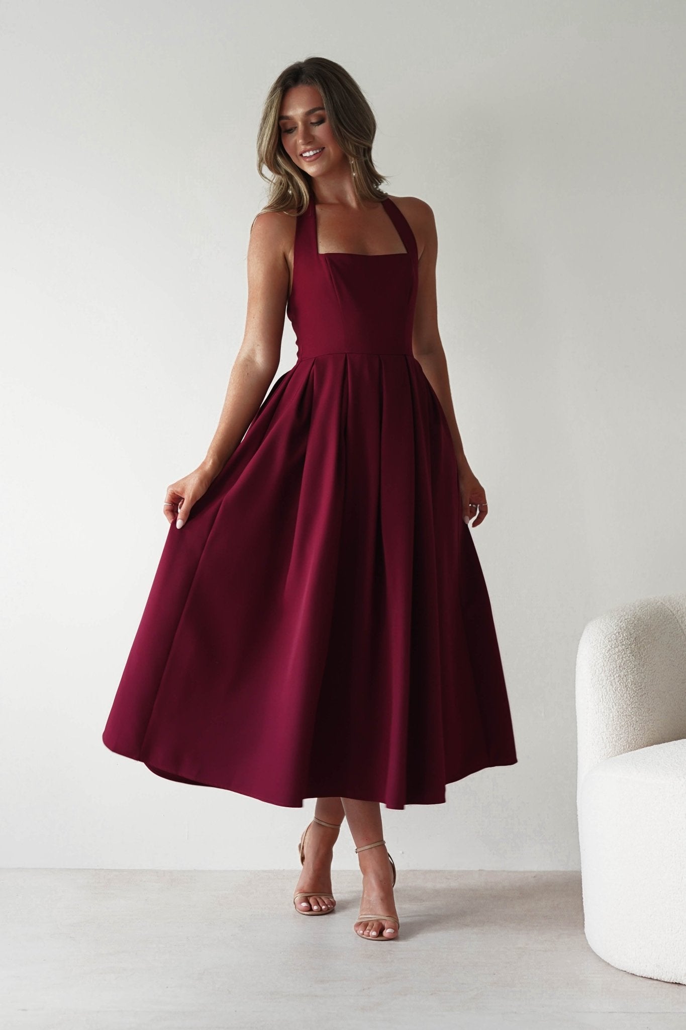 Daria Halter Neck Midi Dress | Wine | Oh Hello Clothing | XS (6)