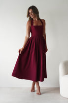 Daria Halter Neck Midi Dress Wine | Wedding Guest Dress | Halter Neck | Midi | Oh Hello Clothing