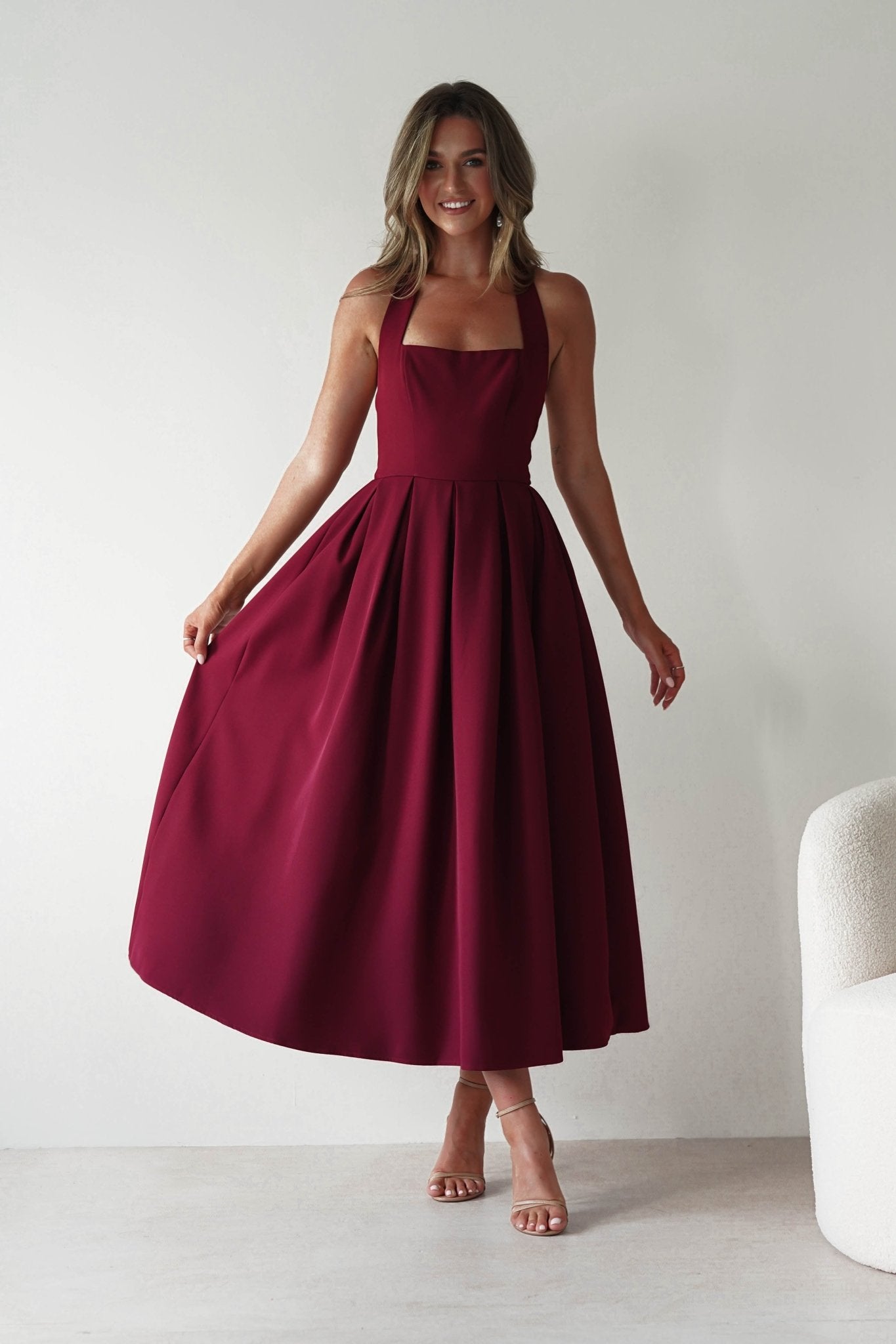 Daria Halter Neck Midi Dress | Wine | Oh Hello Clothing | XS (6)
