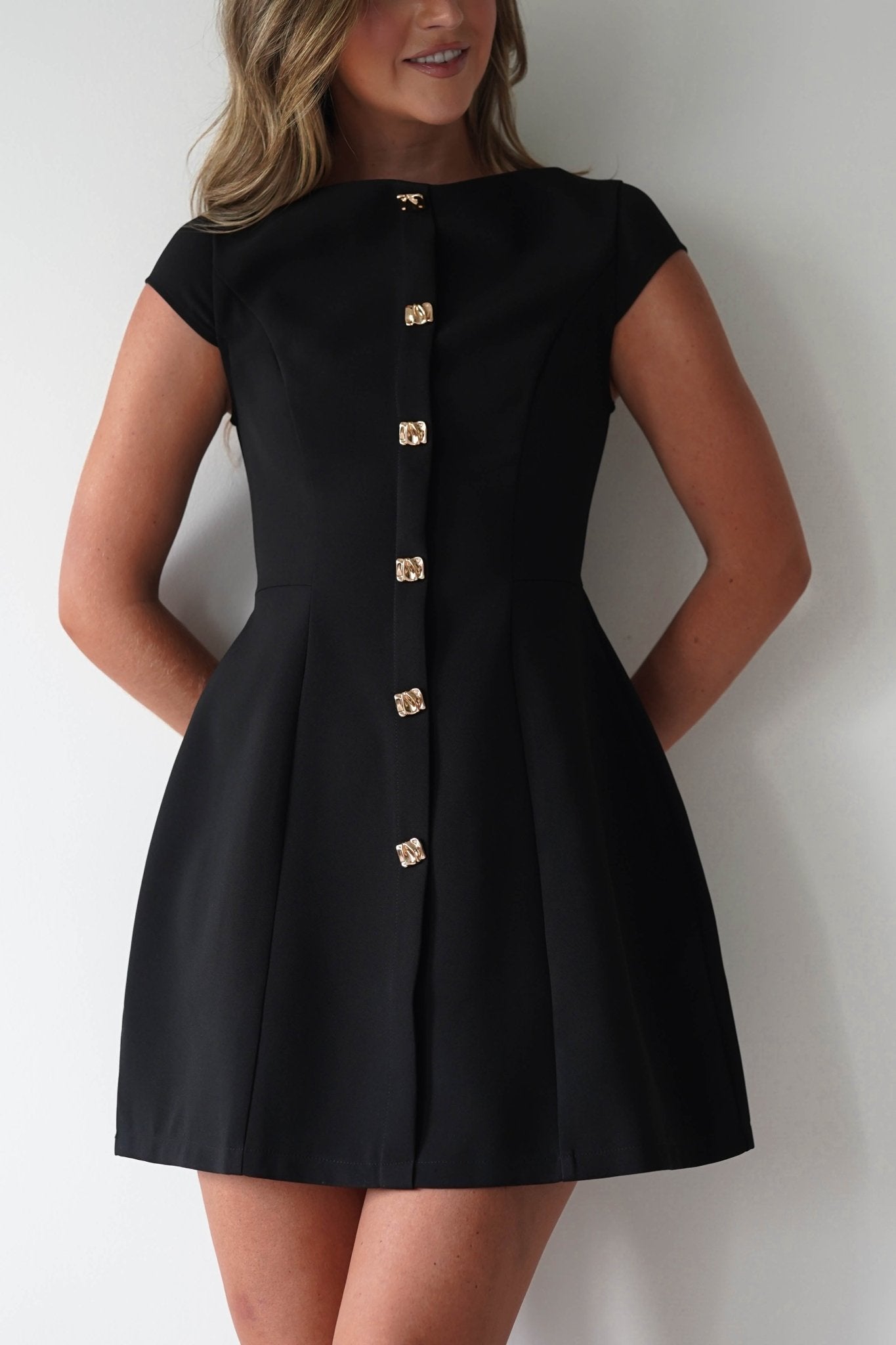 Desiree Cap Sleeve Mini Dress | Black | Oh Hello Clothing | XS (6)