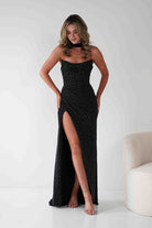 Diana Draped Strapless Rhinestone Gown | Black | Debs & Prom | Formal Gown | Oh Hello Clothing