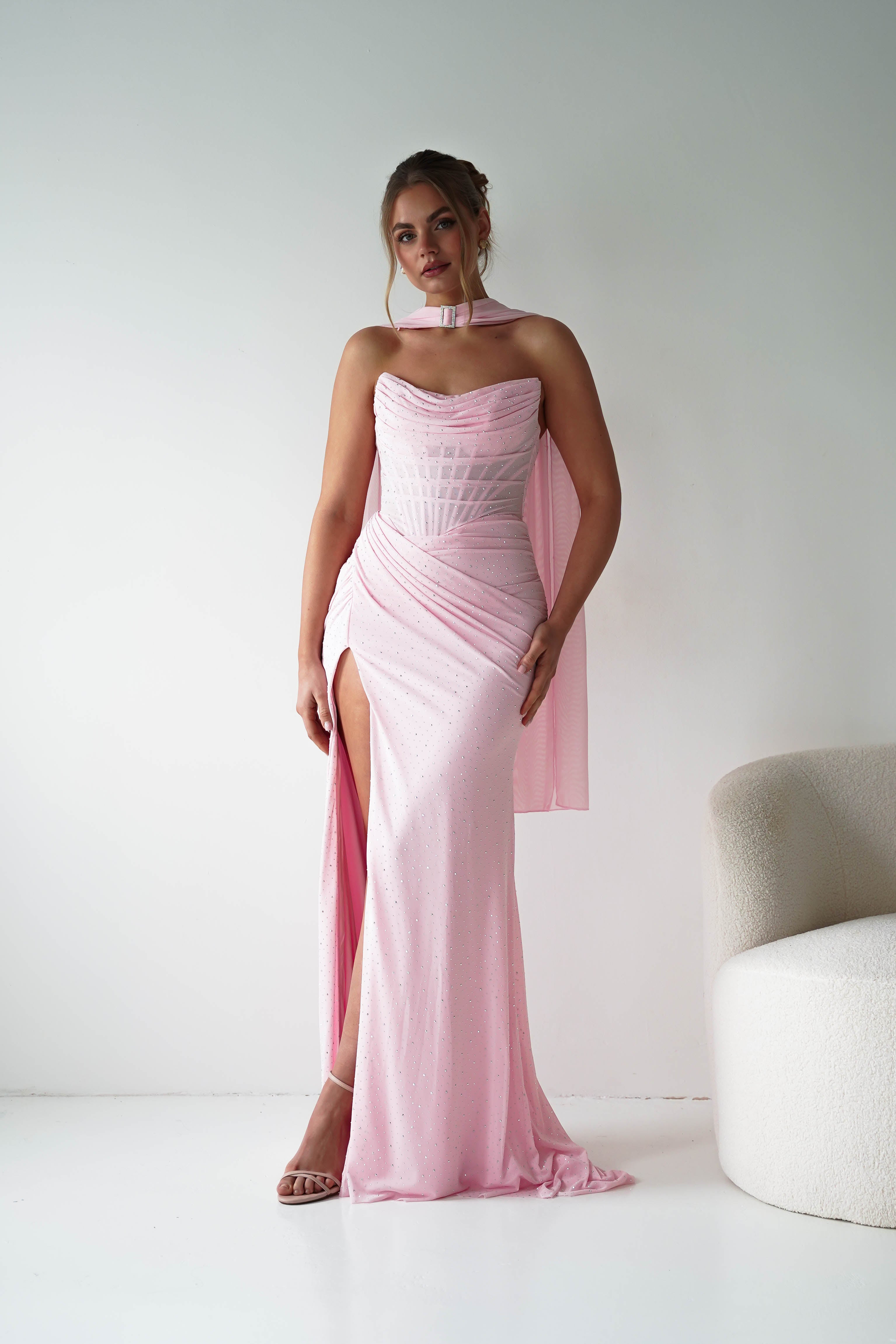 Oh Hello Clothing Dresses > Prom Dresses Diana Draped Strapless Rhinestone Gown | Pink