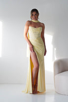 Oh Hello Clothing Dresses > Prom Dresses Diana Draped Strapless Rhinestone Gown | Yellow