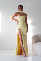 Oh Hello Clothing Dresses > Prom Dresses Diana Draped Strapless Rhinestone Gown | Yellow