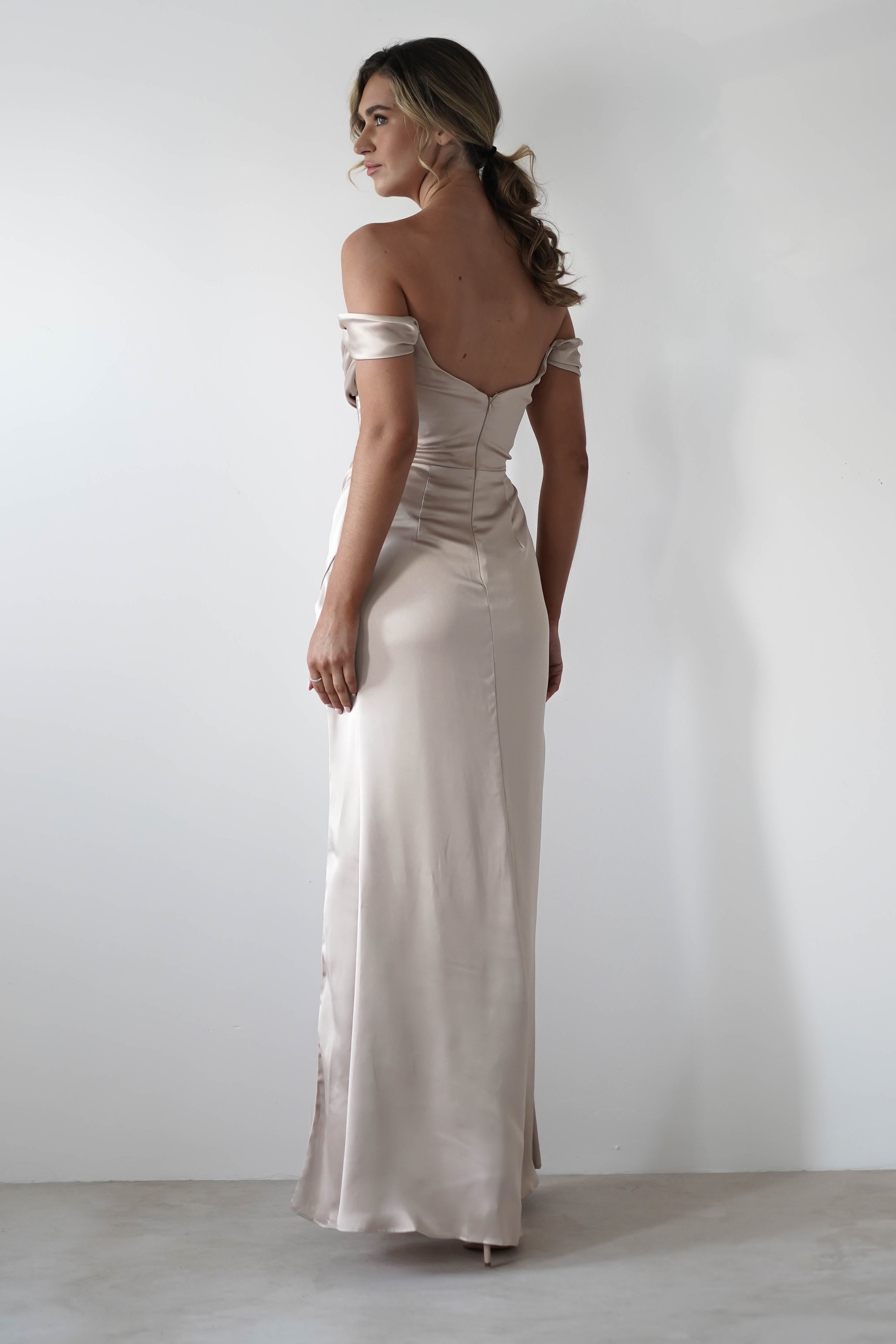 Dionne Soft Coset Maxi Gown | Champagne