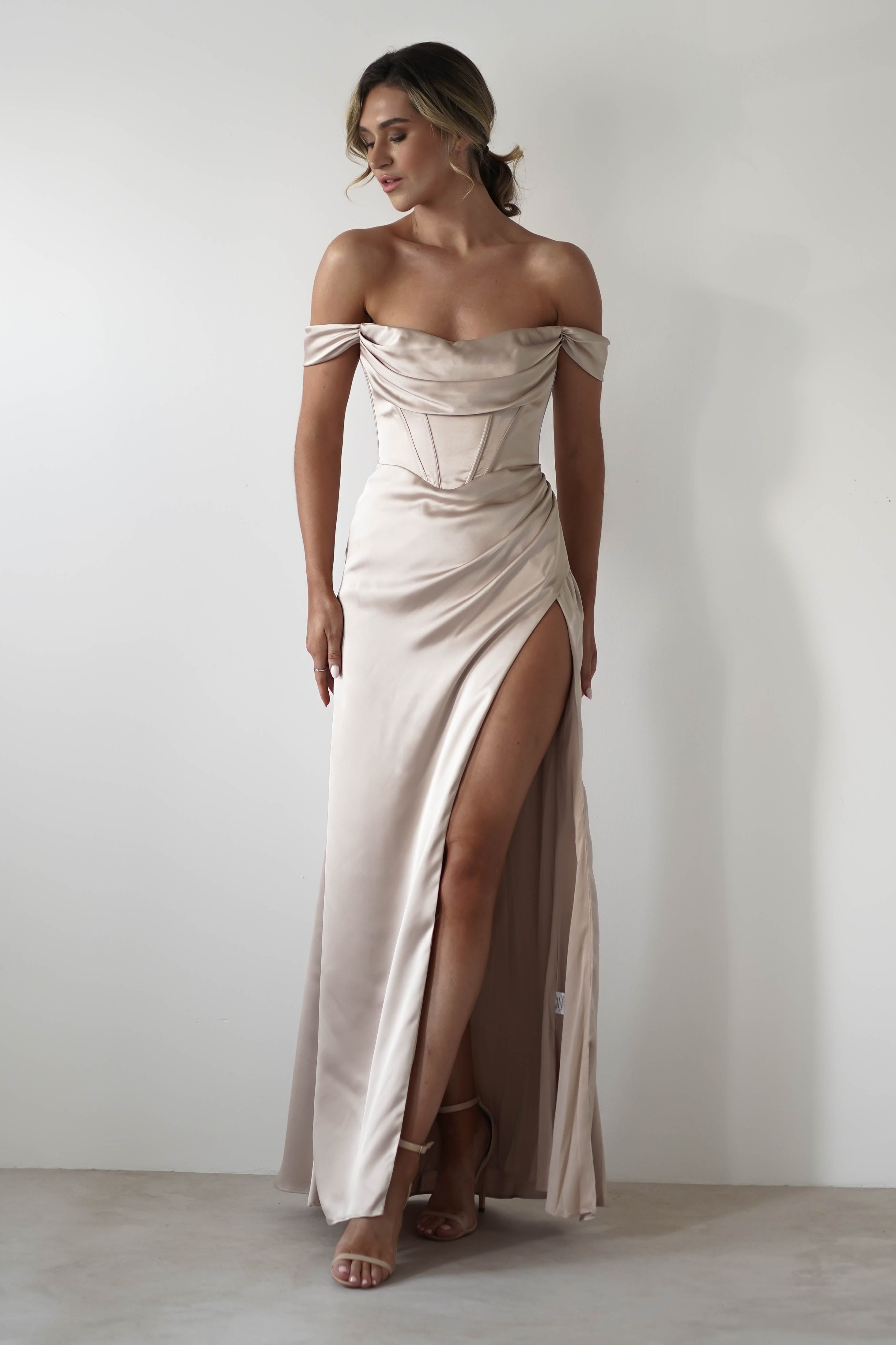 Dionne Soft Coset Maxi Gown | Champagne