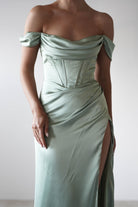 Dionne Soft Coset Maxi Gown | Sage | Debs & Prom | Formal Gown | Oh Hello Clothing