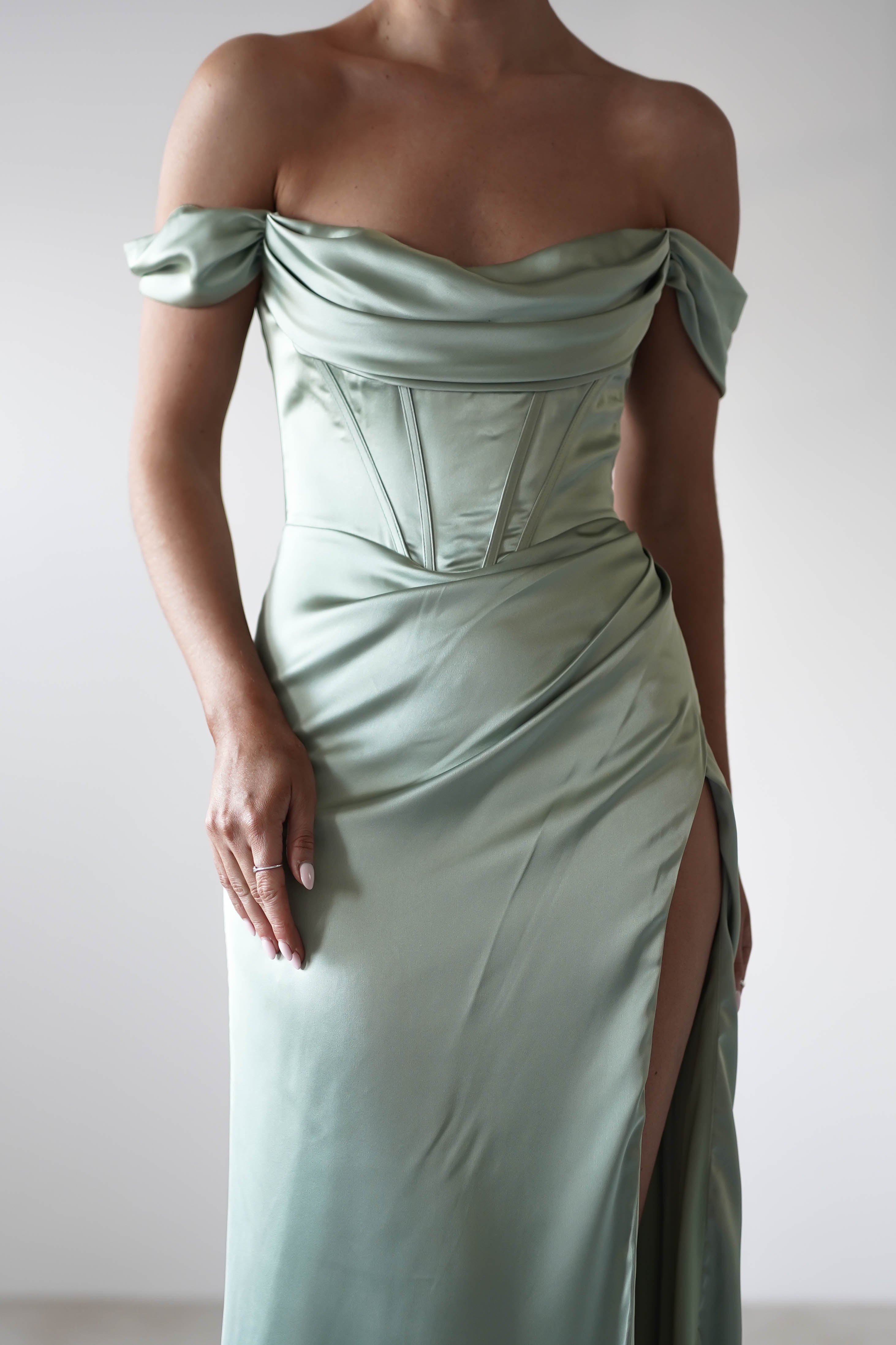 Dionne Soft Coset Maxi Gown | Sage