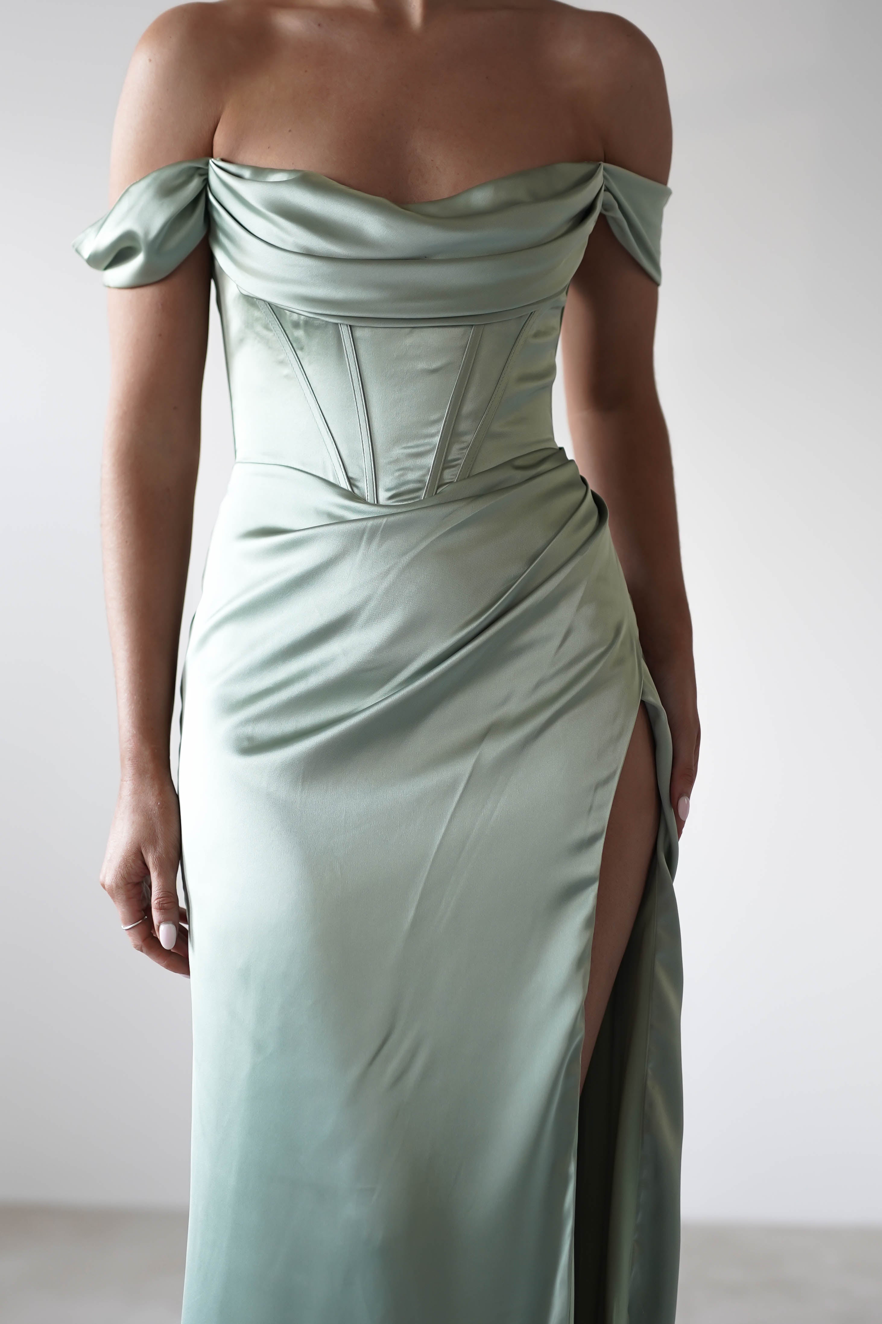 Dionne Soft Coset Maxi Gown | Sage