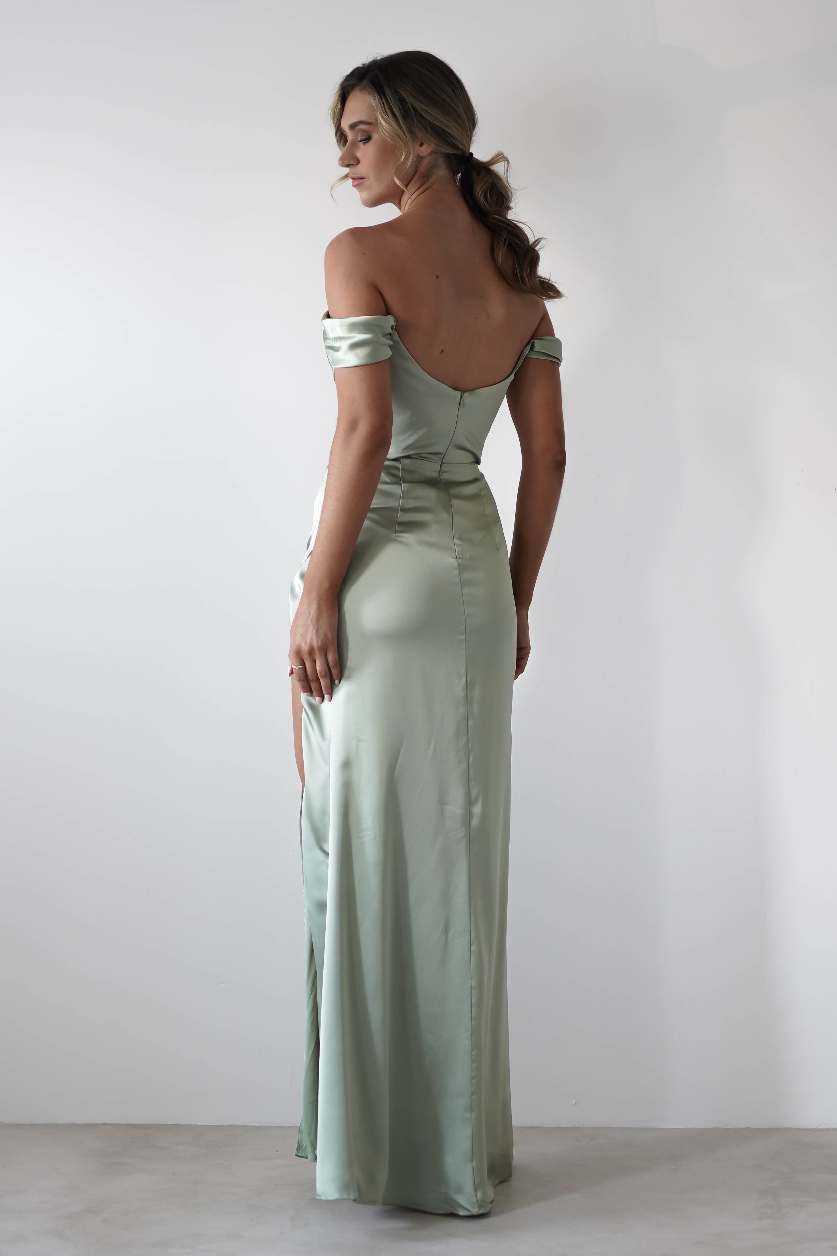 Dionne Soft Coset Maxi Gown | Sage