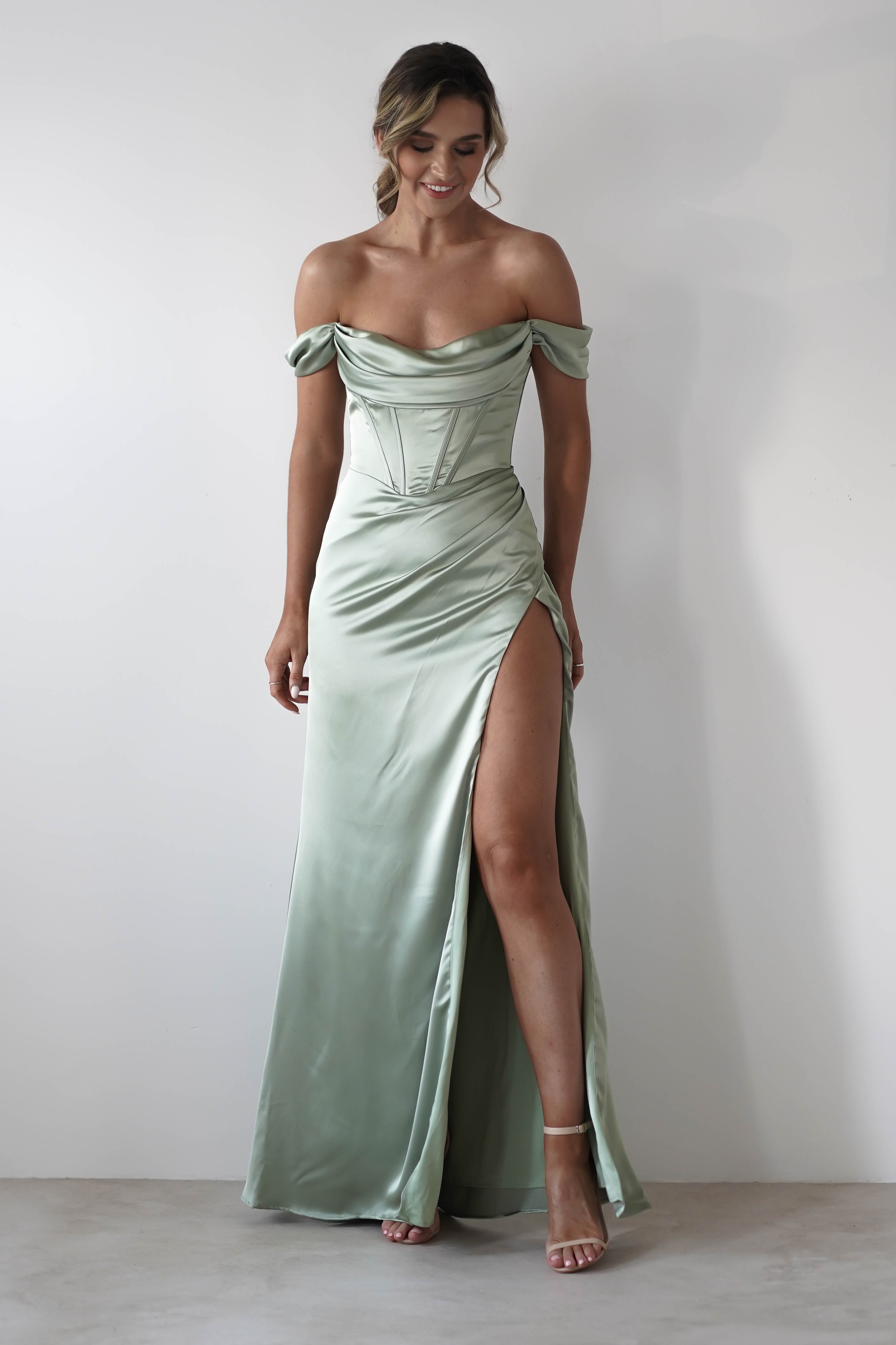 Dionne Soft Coset Maxi Gown | Sage