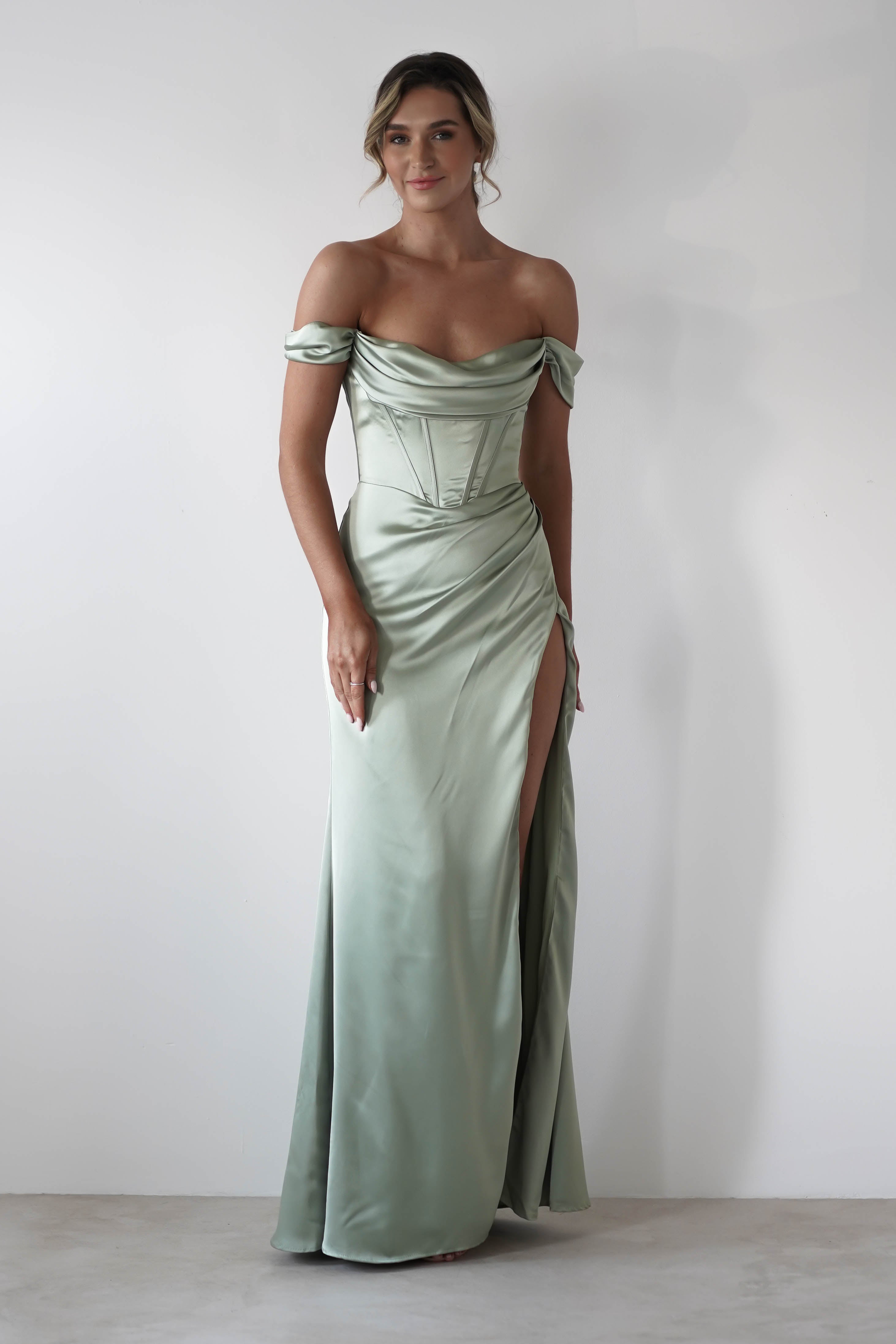 Dionne Soft Coset Maxi Gown | Sage