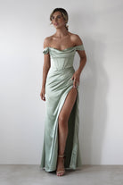 Dionne Soft Coset Maxi Gown | Sage | Debs & Prom | Formal Gown | Oh Hello Clothing