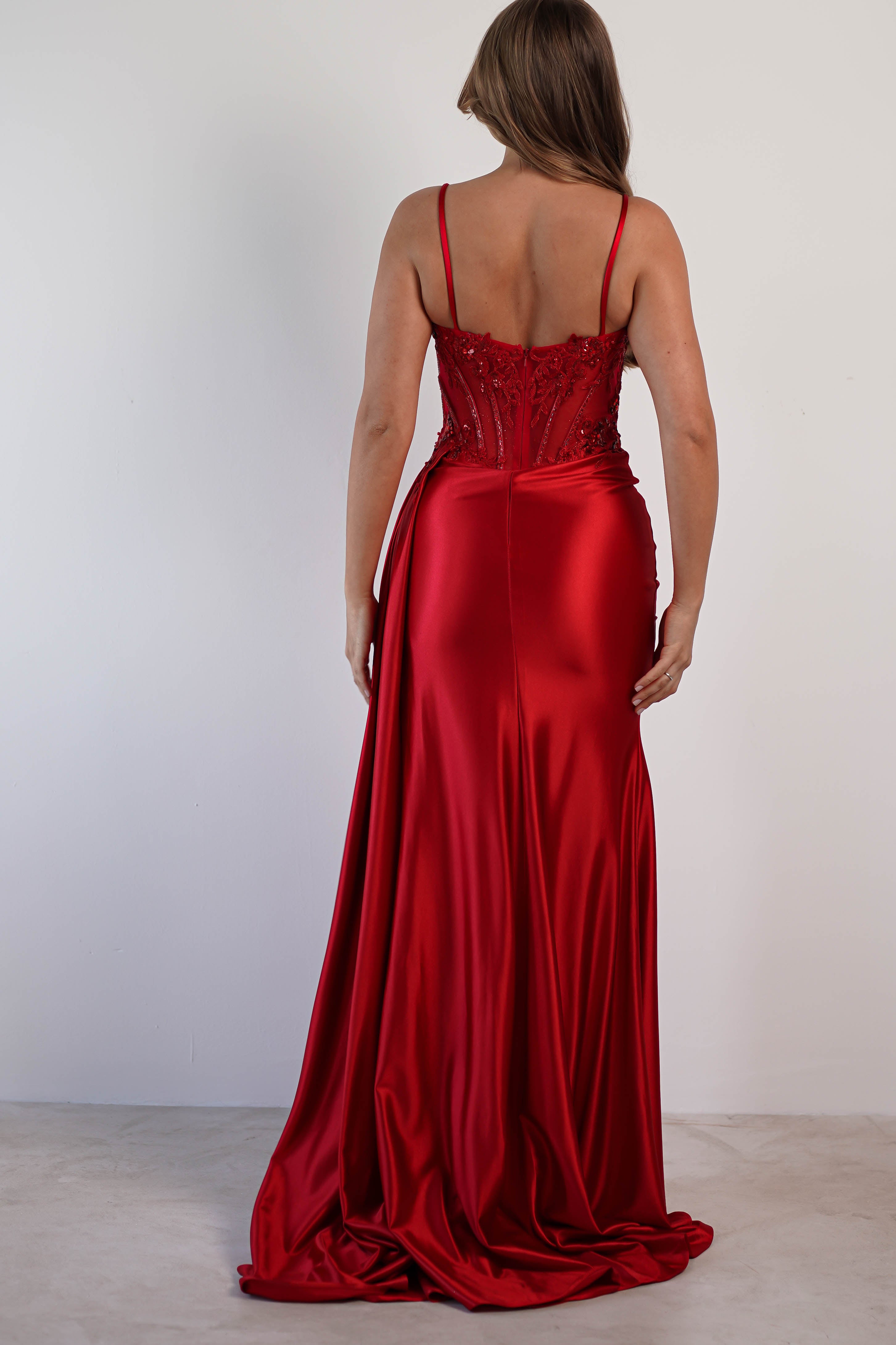 Diva Embellished Corset Gown | Red