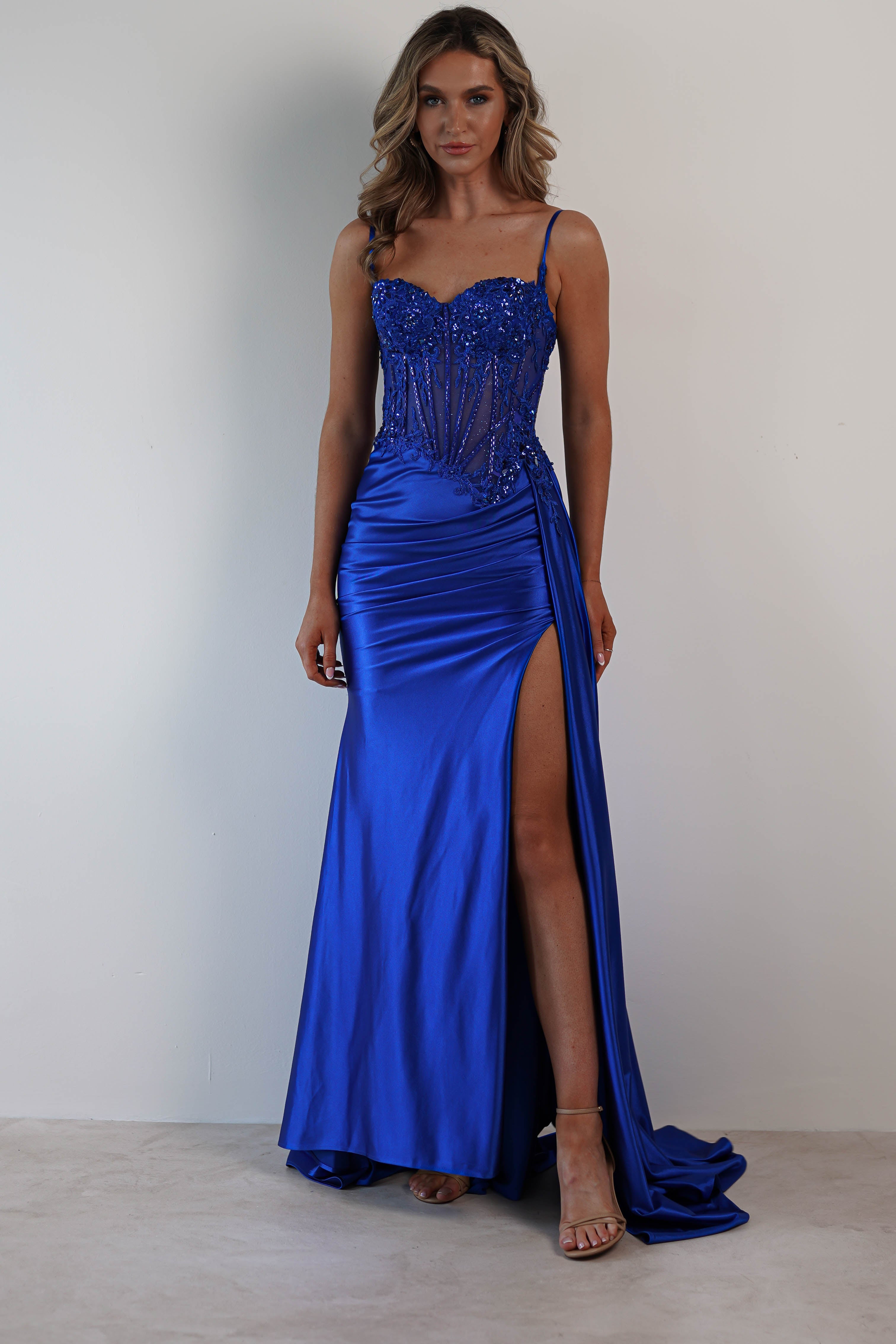 Diva Embellished Corset Gown | Royal Blue