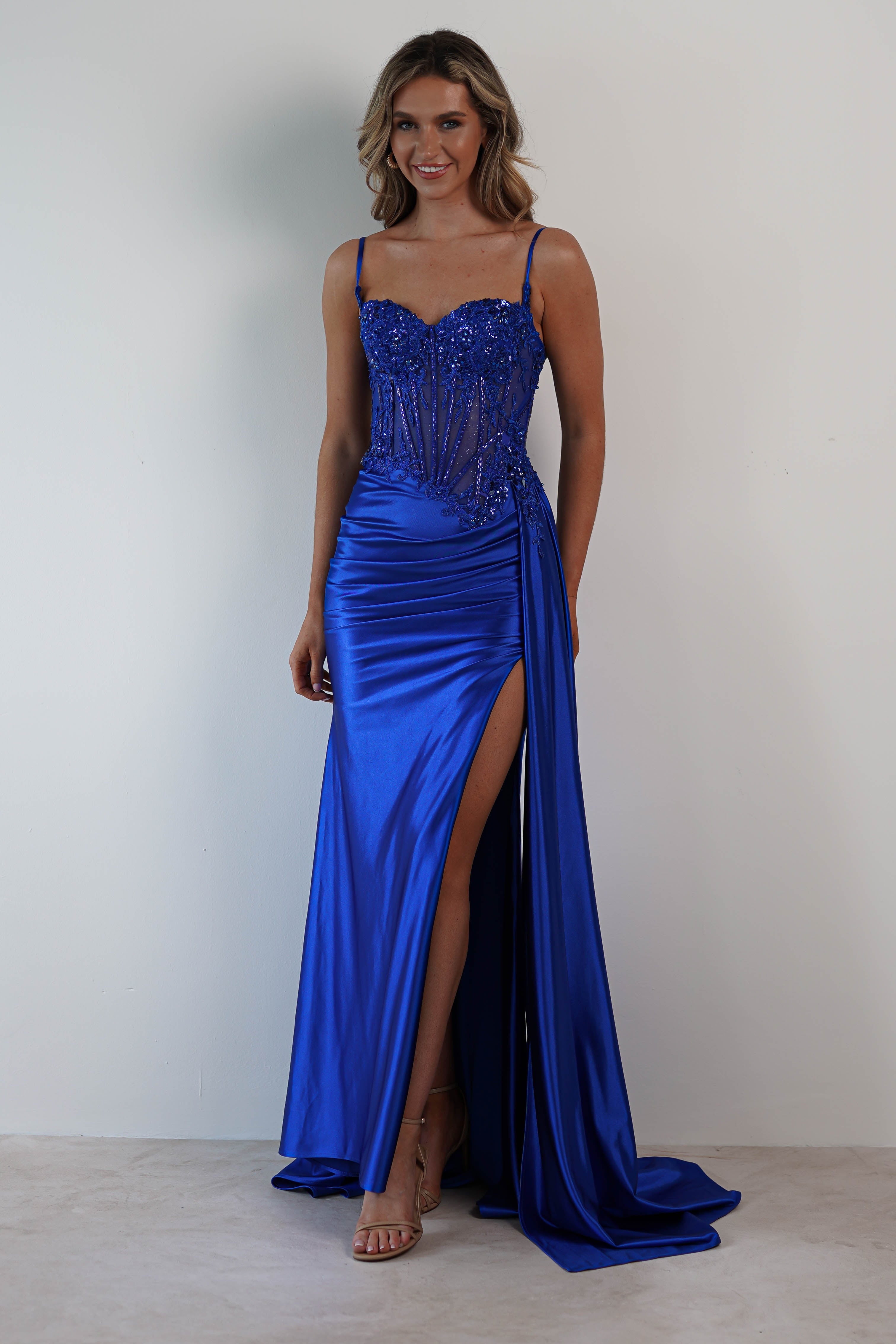 Diva Embellished Corset Gown | Royal Blue