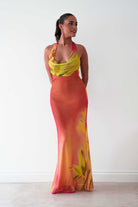 Oh Hello Clothing Women > Clothing > Dresses Doja Abstract Print Halterneck Maxi Dress | Sunset