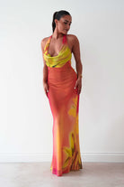 Oh Hello Clothing Women > Clothing > Dresses Doja Abstract Print Halterneck Maxi Dress | Sunset