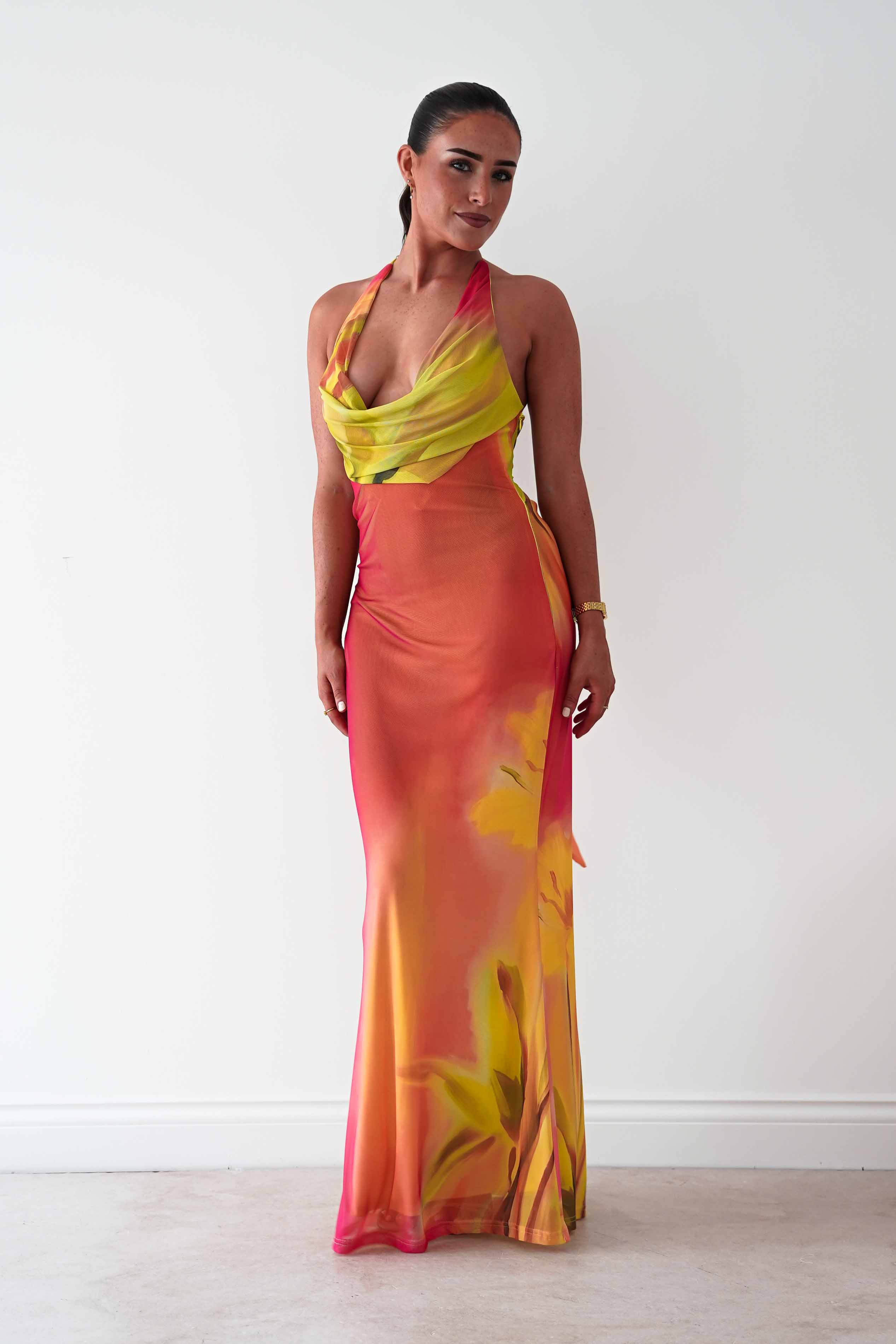 Doja Abstract Print Halterneck Maxi Dress