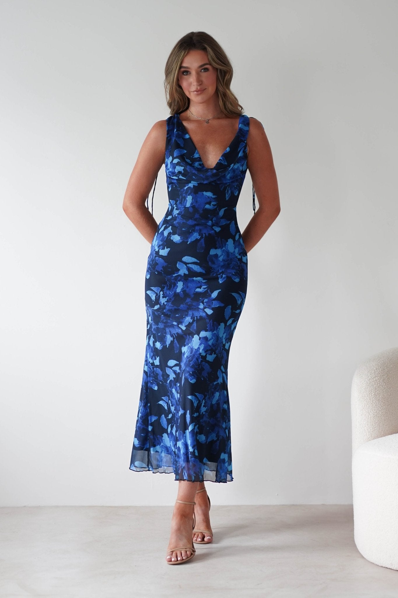 Donatella Mesh Floral Maxi Dress | Blue Print | Oh Hello Clothing | XS (6)