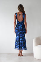 Donatella Mesh Floral Maxi Dress Blue Print | Wedding Guest Dress | Maxi | Mesh | Oh Hello Clothing