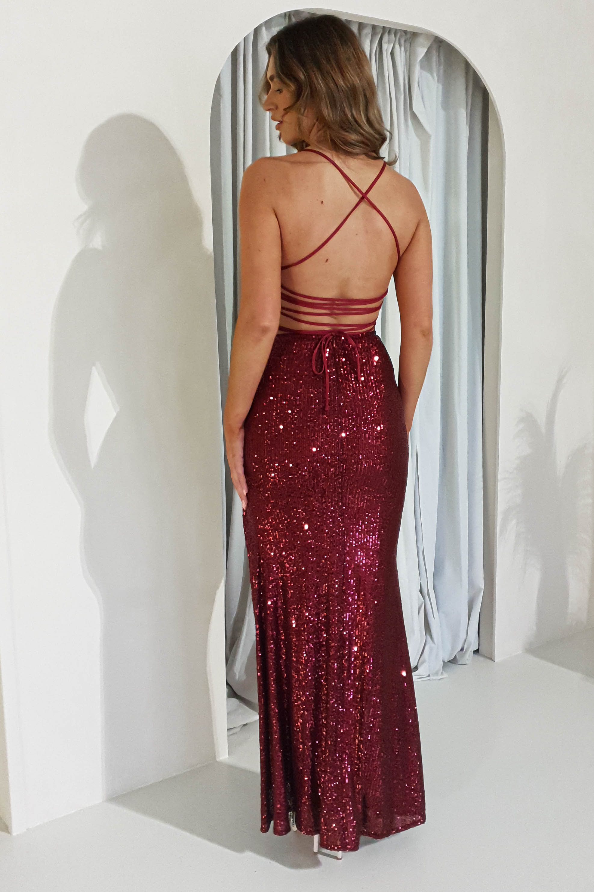 Sorella Bodycon Sequin Gown | Dark Red