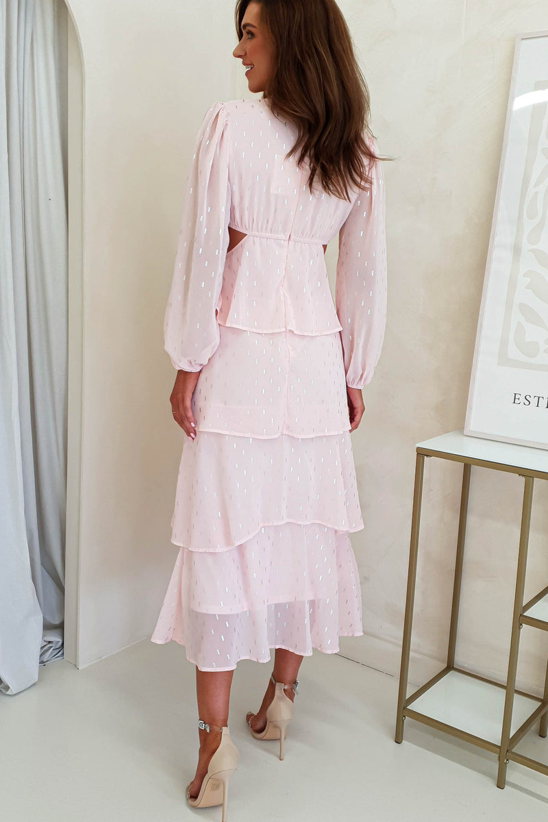Breena Gold Detail Midi Dress | Pink