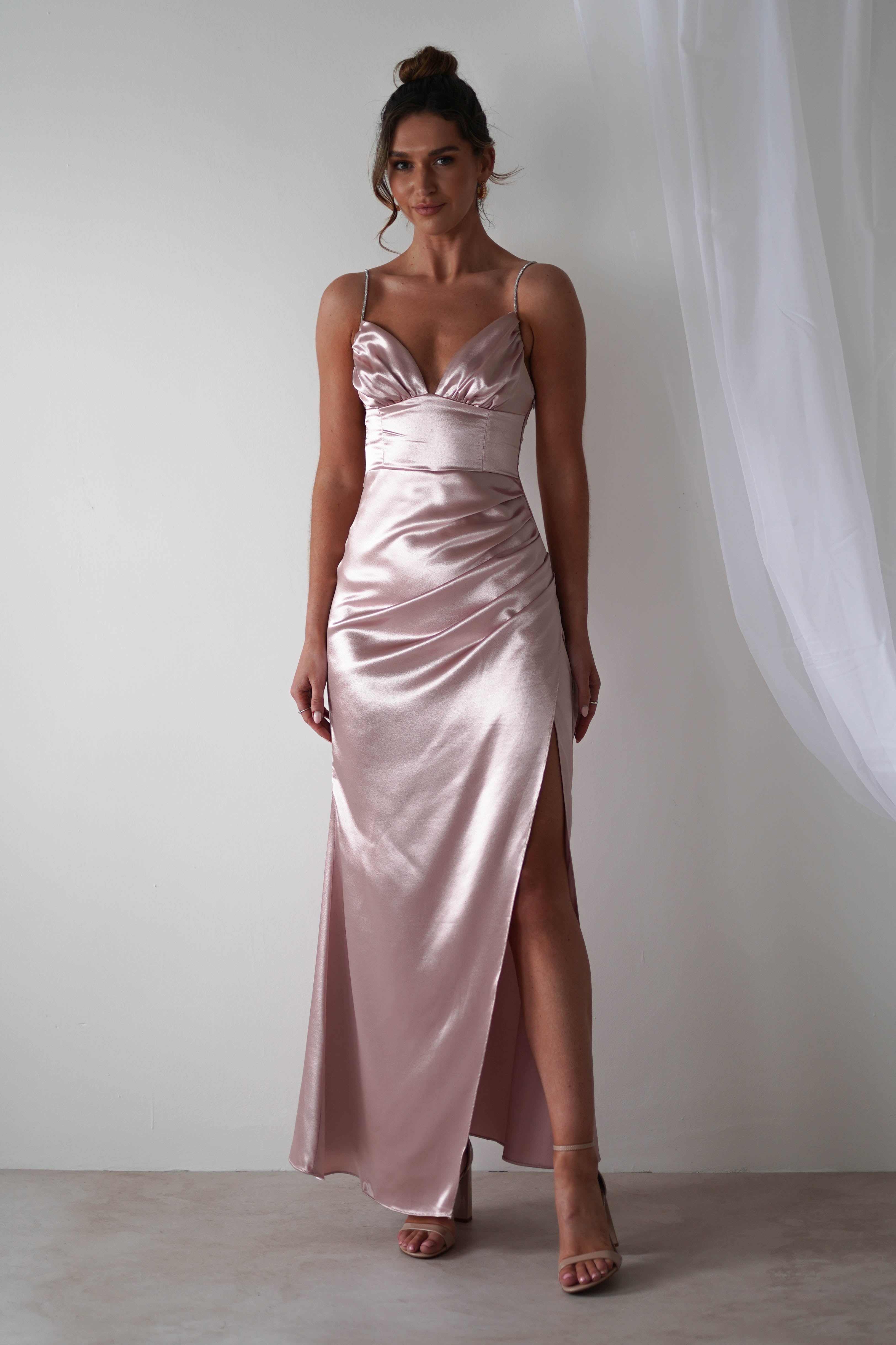 Melody Soft Satin Maxi Gown | Rose