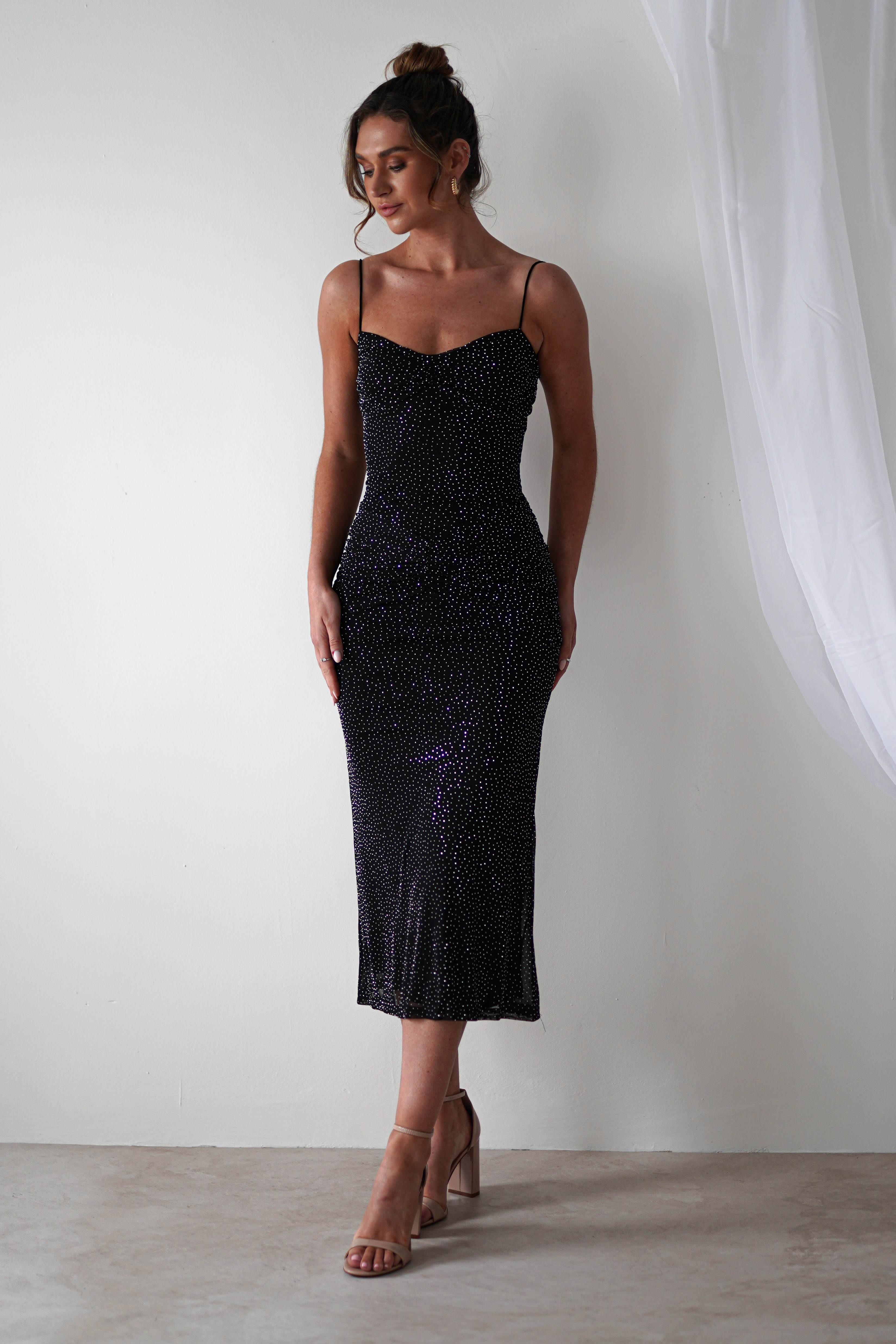 Astrid Diamante Bodycon Midaxi Dress | Black